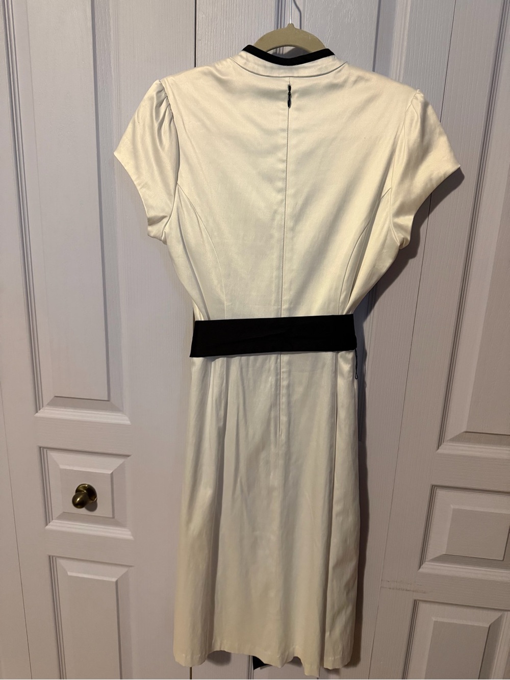 le chateau white cream Wrap-Style Midi Dress with Black Trim and Belt - Picture 5 of 7